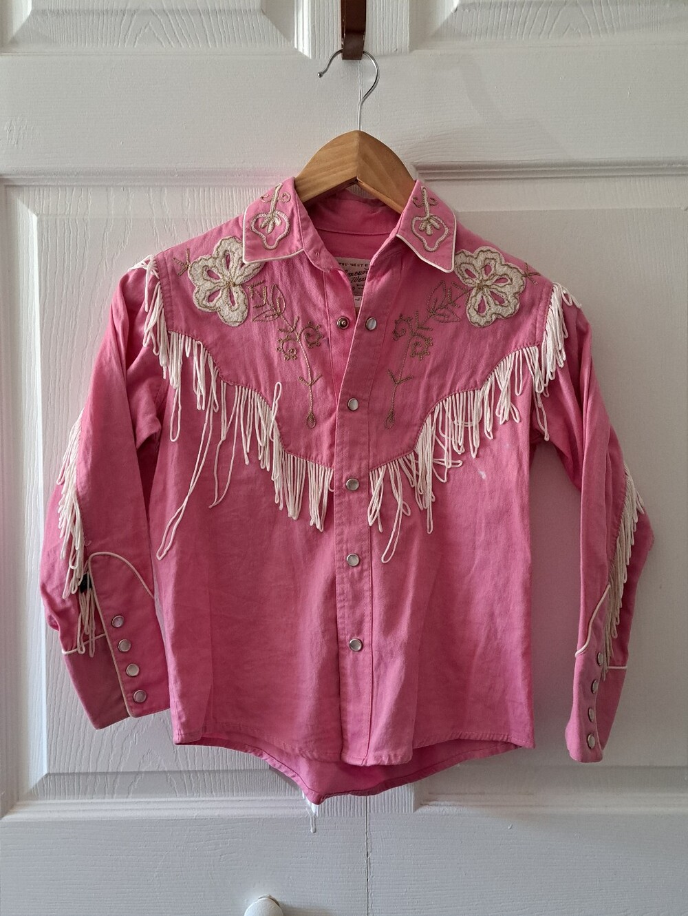 Kids Pink Western Fringe Shirt with Embroidered Flowers